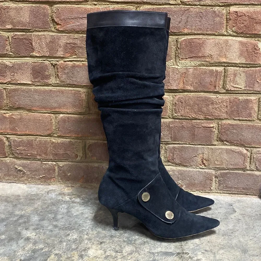 Michael Michael Kors Harness Black Suede Leather Pointed Toe Tall Slouch Boots